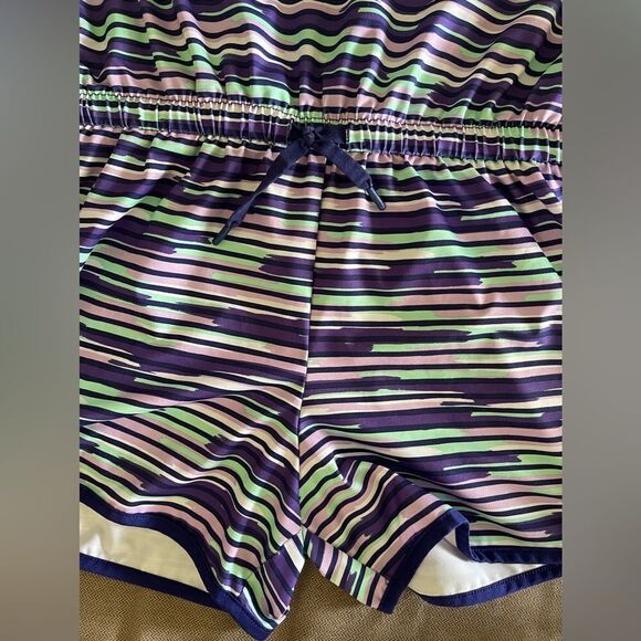 Athletic striped romper sleeveless top/shorts sz XL waist drawstring cross back - Picture 3 of 6